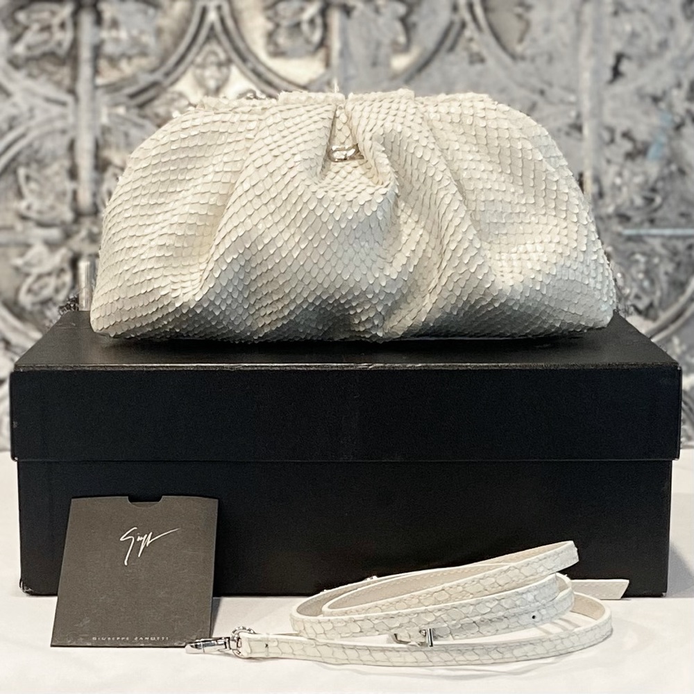 Giuseppe Zanotti Small Tomato Snakeskin Embossed Clutch Bag in White